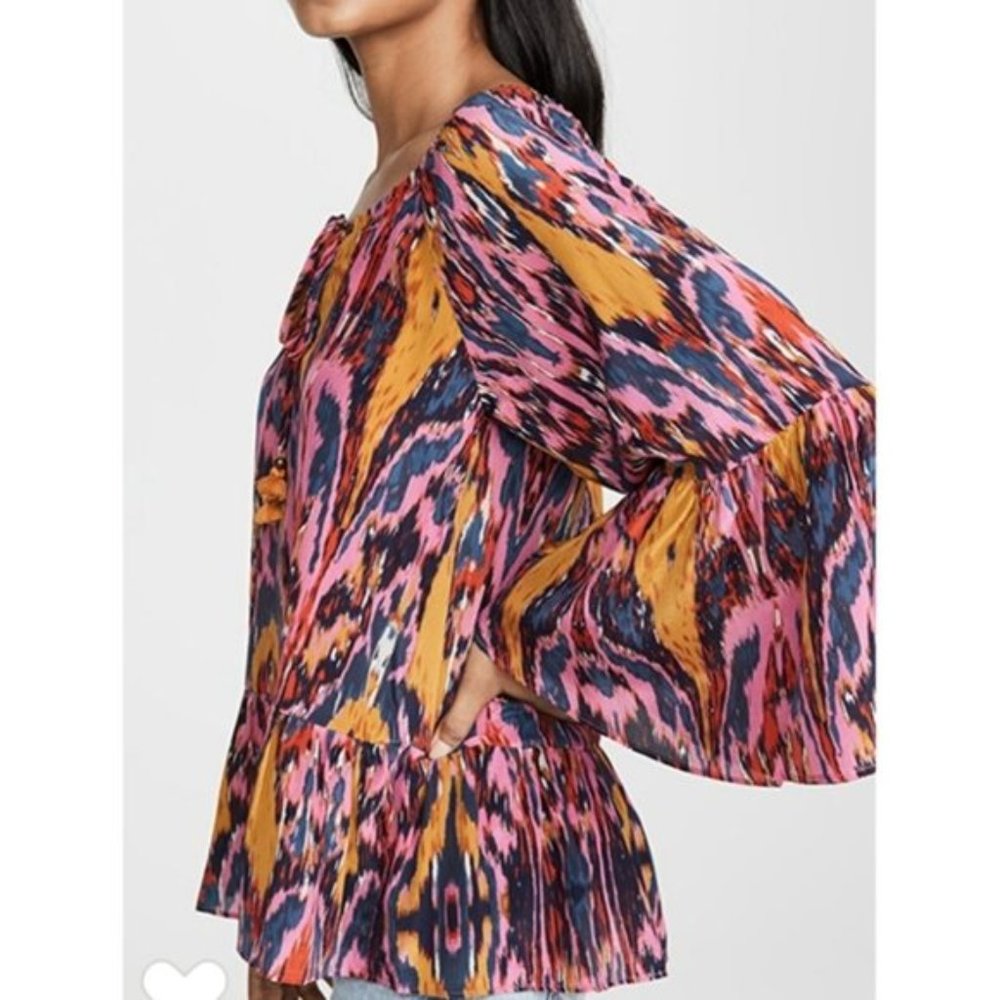 Figue Giselle Nomadic Ikat Silk Tassel Blouse Top